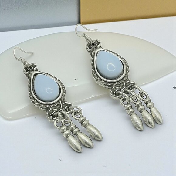 🆕️Turkish Zamak Dangle Earrings with Stabilized Turquoise Handmade Jewelry - Picture 10 of 12